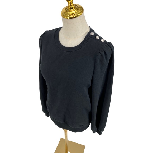 Who What Wear Tops - Black Puff Sleeve Shoulder Rhinestone Sweatshirt M Victorian Chic Feminine Party